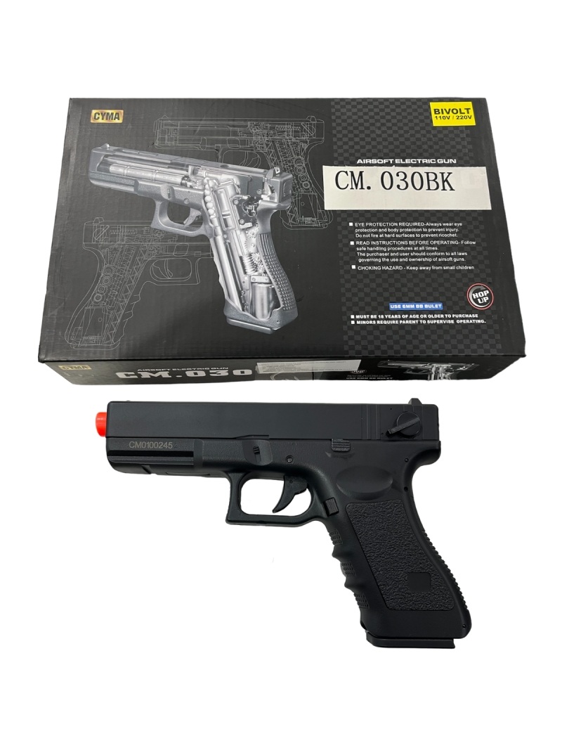Pistola Airsoft Glock Aep 6mm CM030 Cyma Elétrica Bivolt