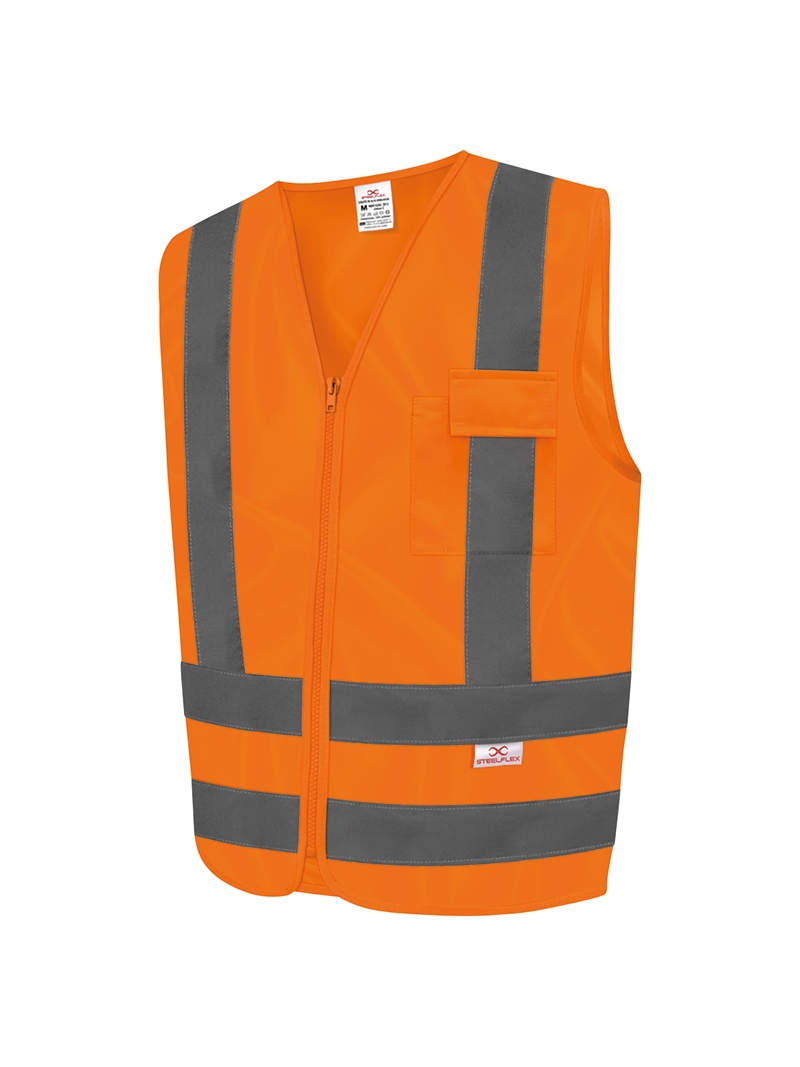 Colete Refletivo Com 1 Bolso Laranja Fluorescente SteelFlex Blusão