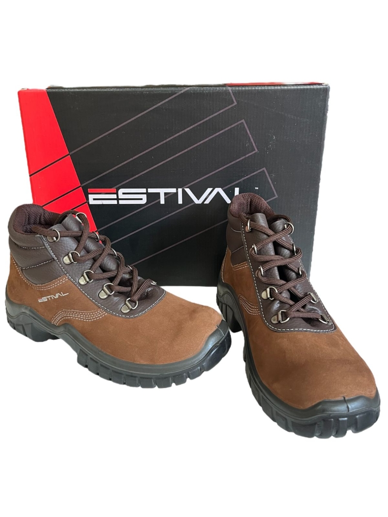 Botina Segurança Estival Marrom Nobuck Bico Plástico