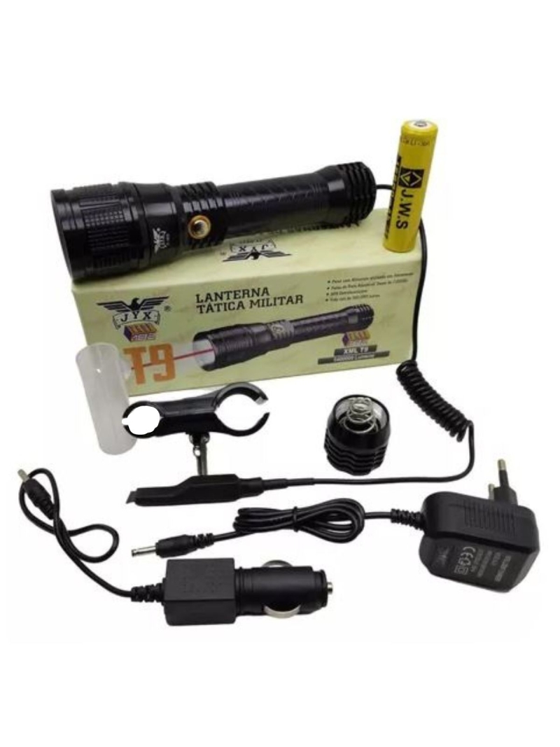 Lanterna Tática Militar T9 JYX Recarregável Com Lazer