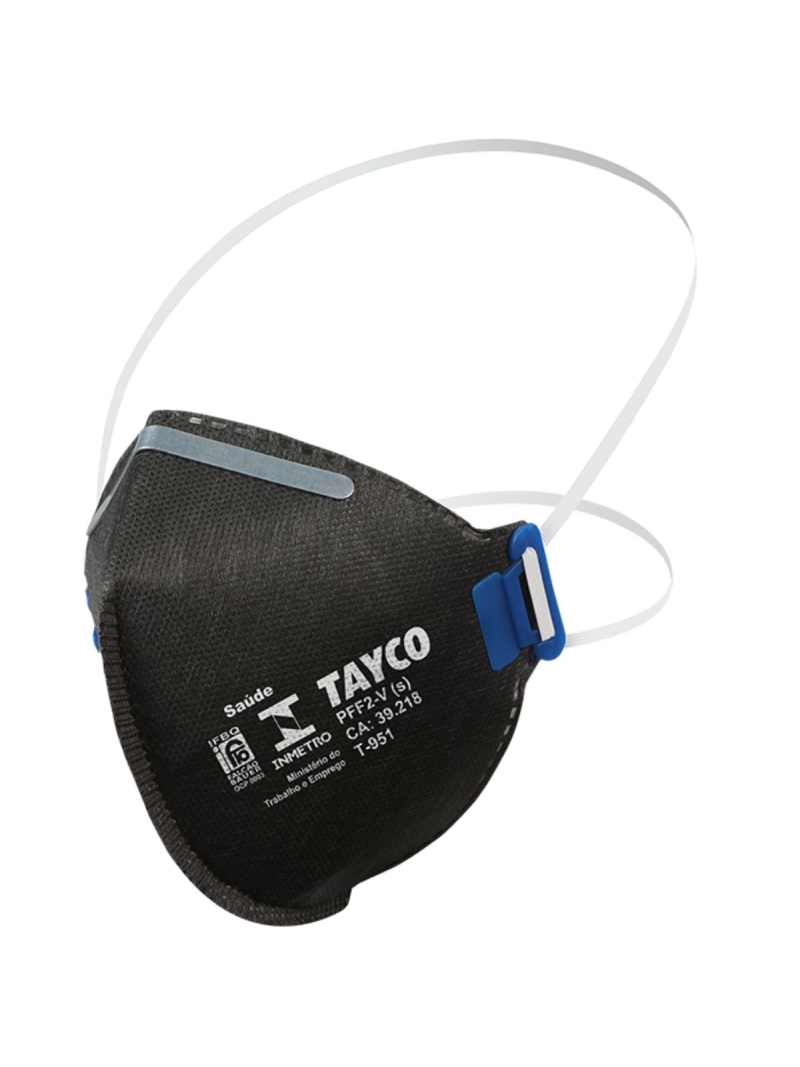 Máscara Respirador Carvão Ativado PFF2 C/Válvula Preto Tayco