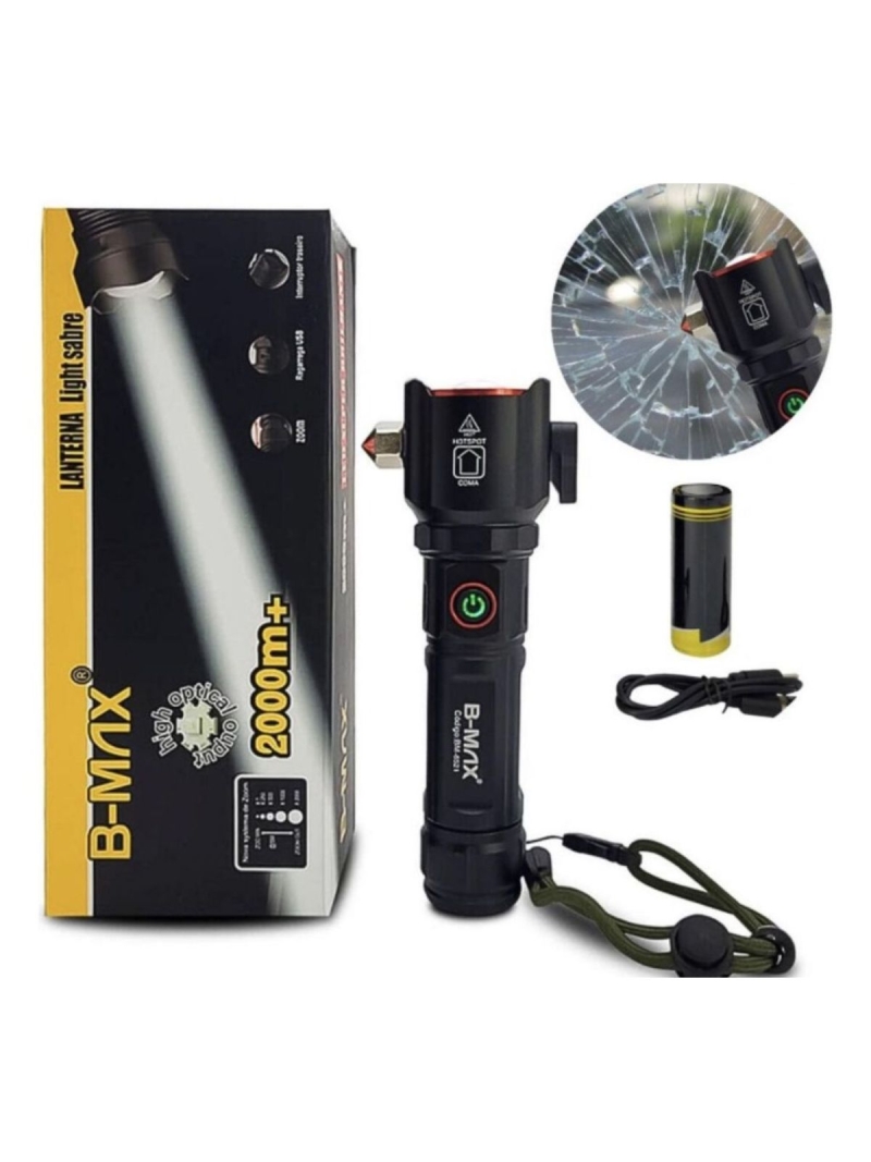 Lanterna Multifuncional Corta Cinto Quebra Vidro B-MAX