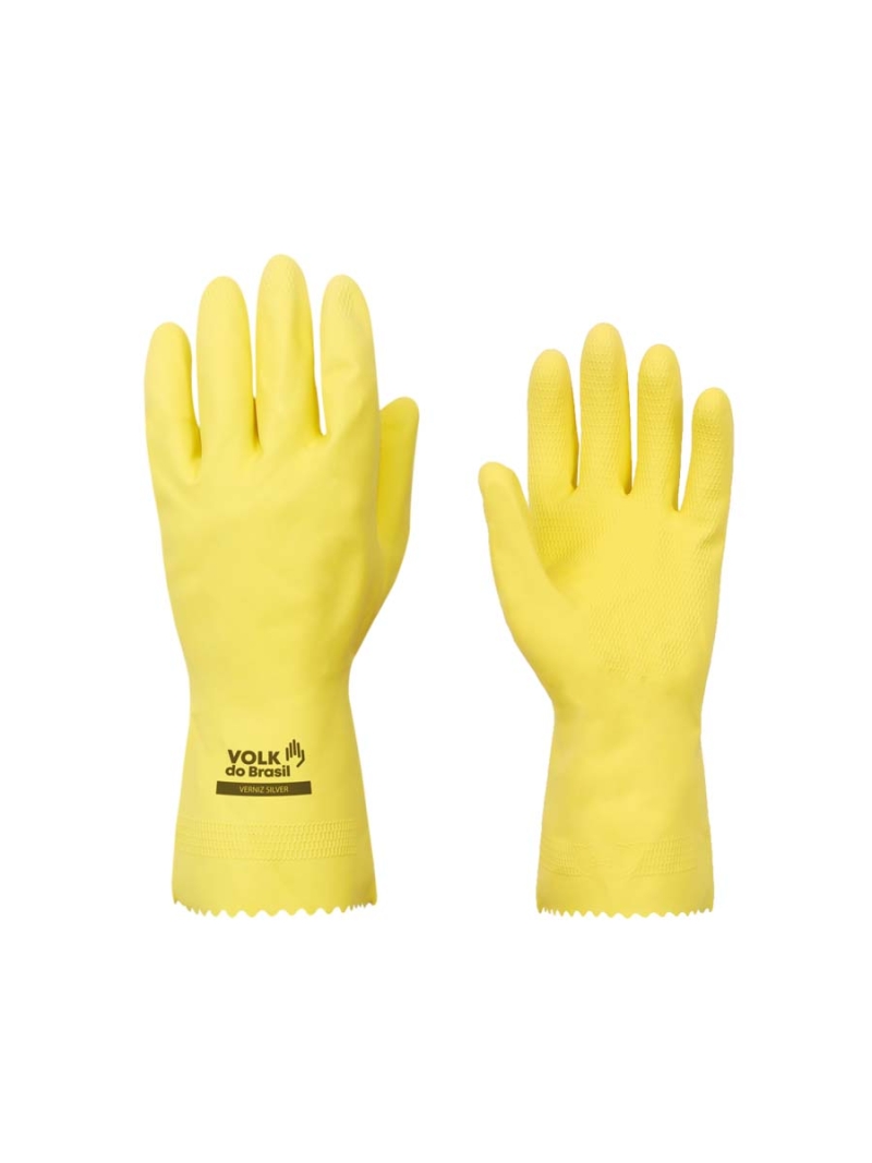 Luva Látex Verniz Silver Amarela Volk Antiderrapante