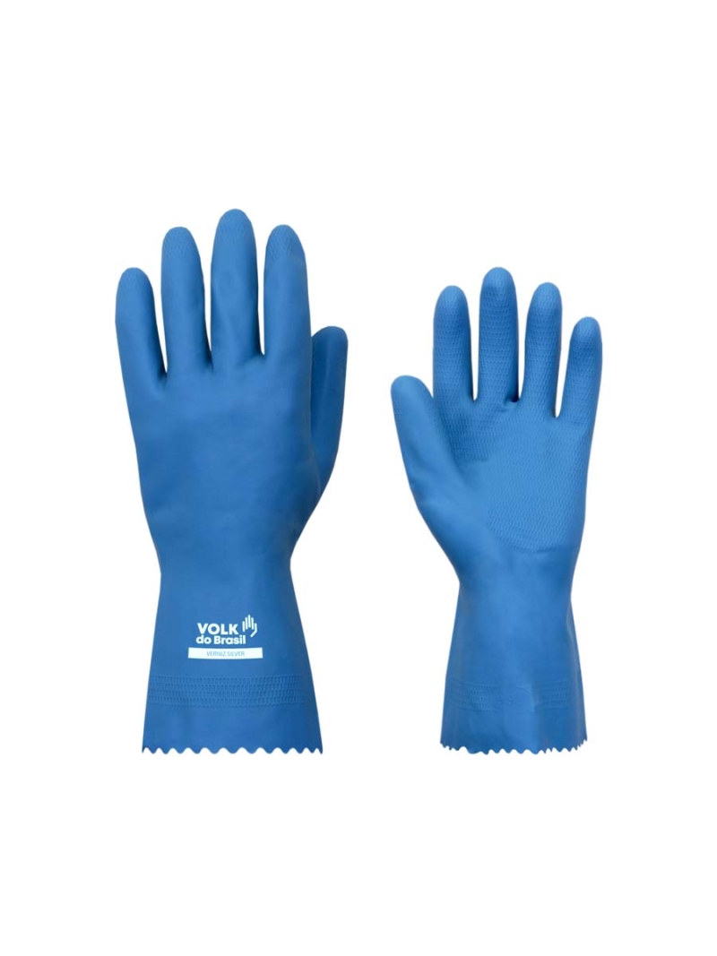 Luva Látex Verniz Silver Azul Volk Antiderrapante