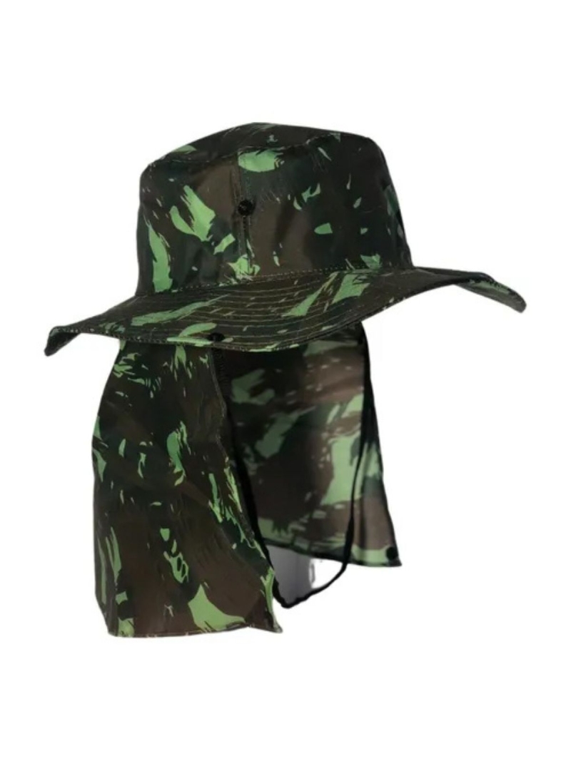 Chapéu Pescador C/Aba Proteção Nuca Pescoço Verde Camuflado