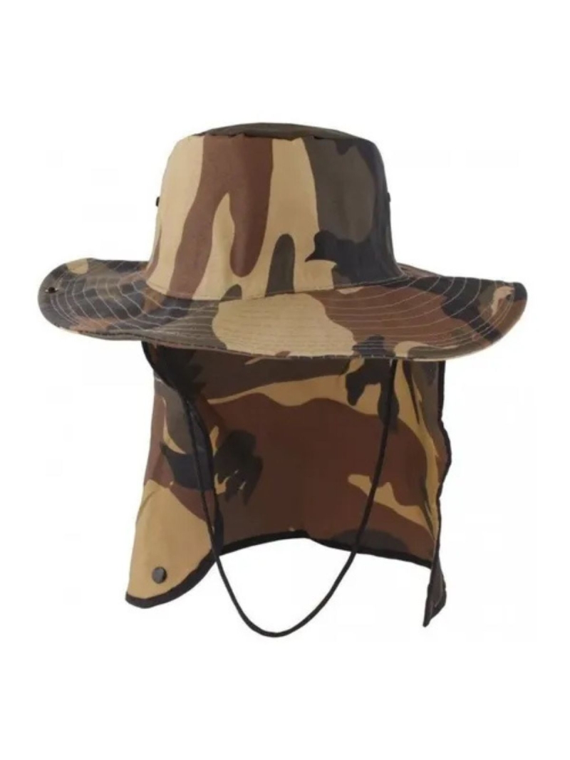 Chapéu Pescador C/Aba Proteção Nuca Pescoço Marrom Camuflado
