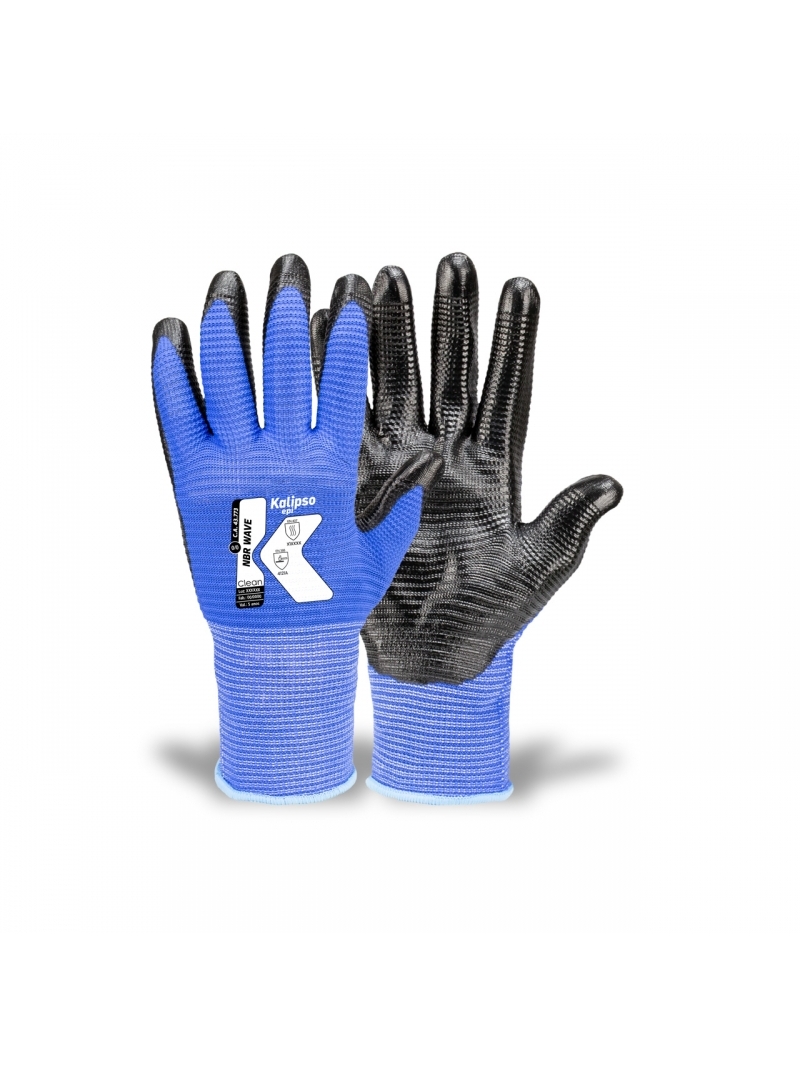 Luva De Segurança NBR Wave Nitrilica Azul Kalipso Epi