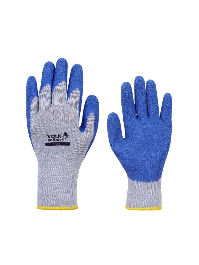 Luva De Algodão Com Banho De Látex Corrugado Grip Azul Volk