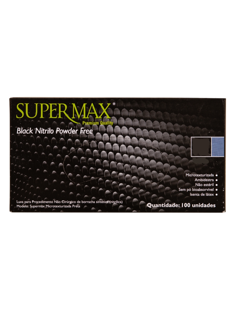 Luva Procedimento Não Cirúrgico Nitrilo Preta Supermax 100un